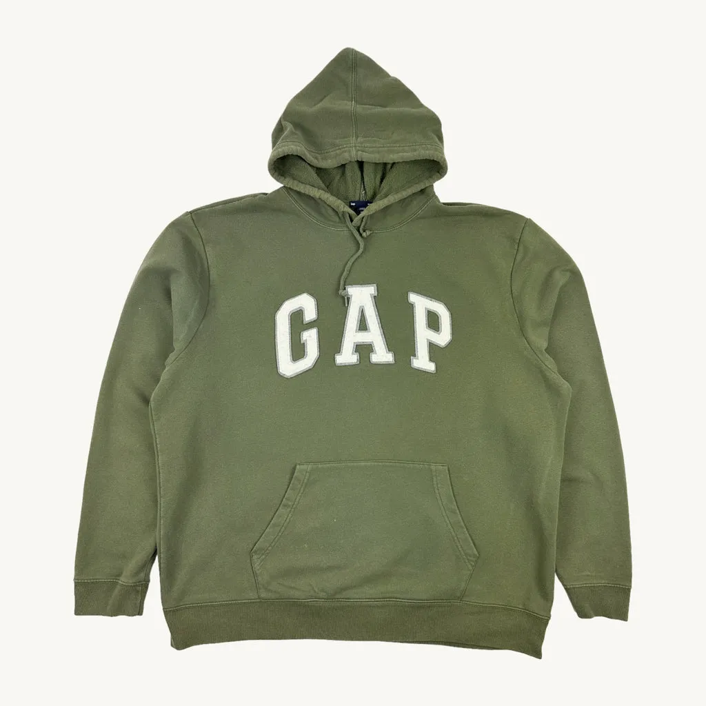 Olive Green 90s GAP Spellout Hoodie Sweatshirt (XXL)