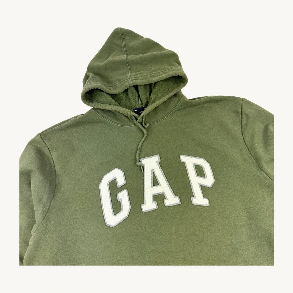 Olive Green 90s GAP Spellout Hoodie Sweatshirt (XXL)