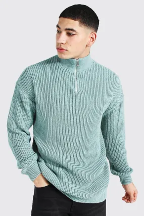 Oversized Chunky Ribbed Half Zip Sweater