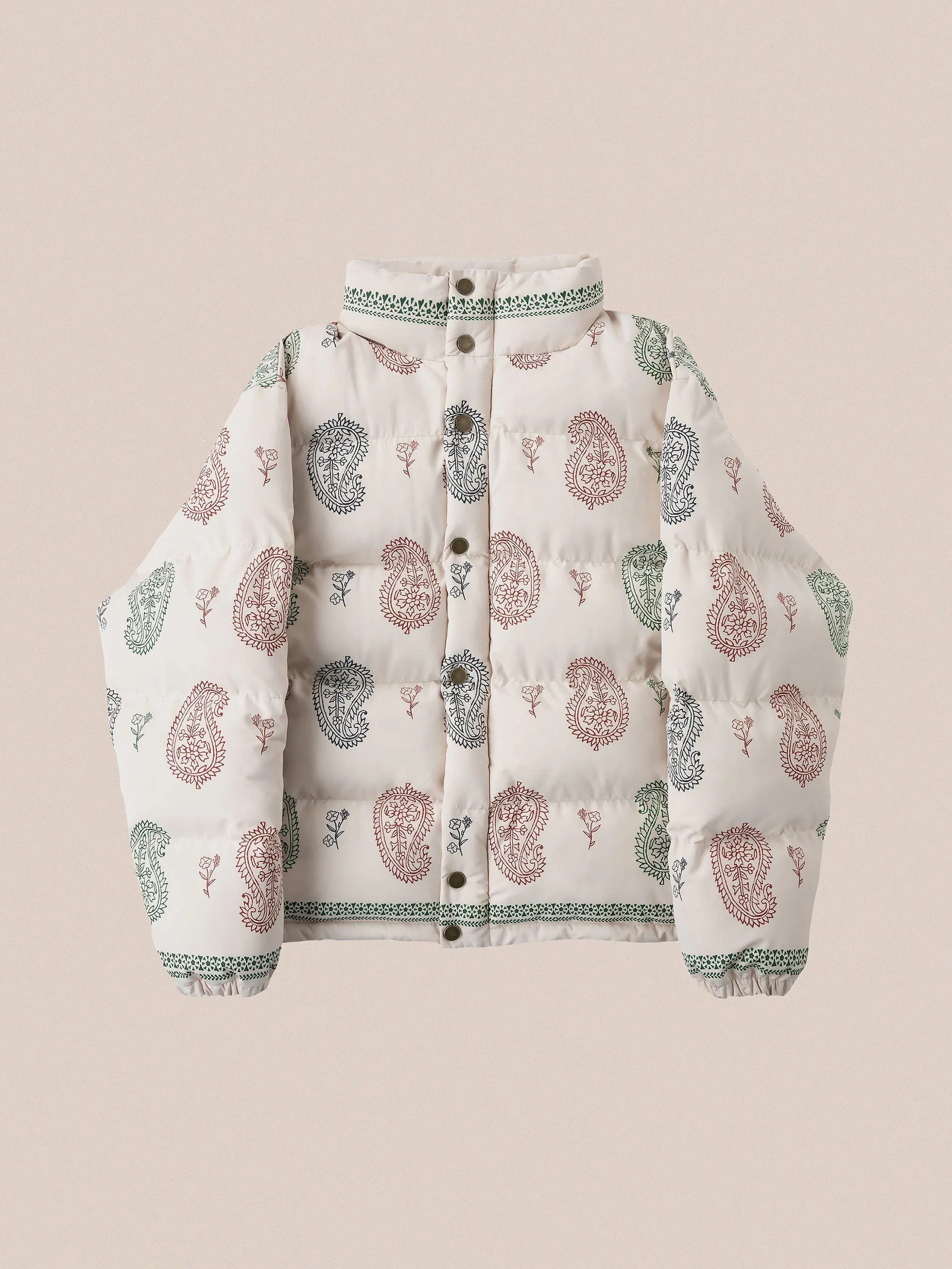 Paisley Puffer Jacket in Cream