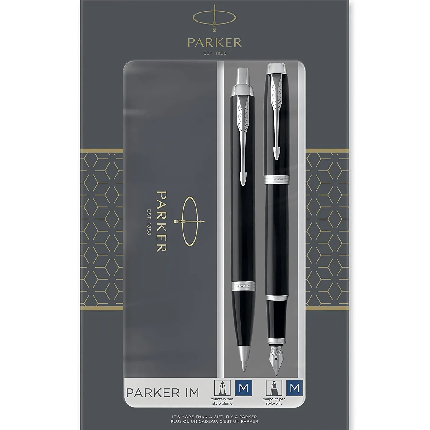 Parker IM Duo Ballpoint Fountain Pen Gift Box Ink Refill Cartridge Set Gloss Black Chrome Trim