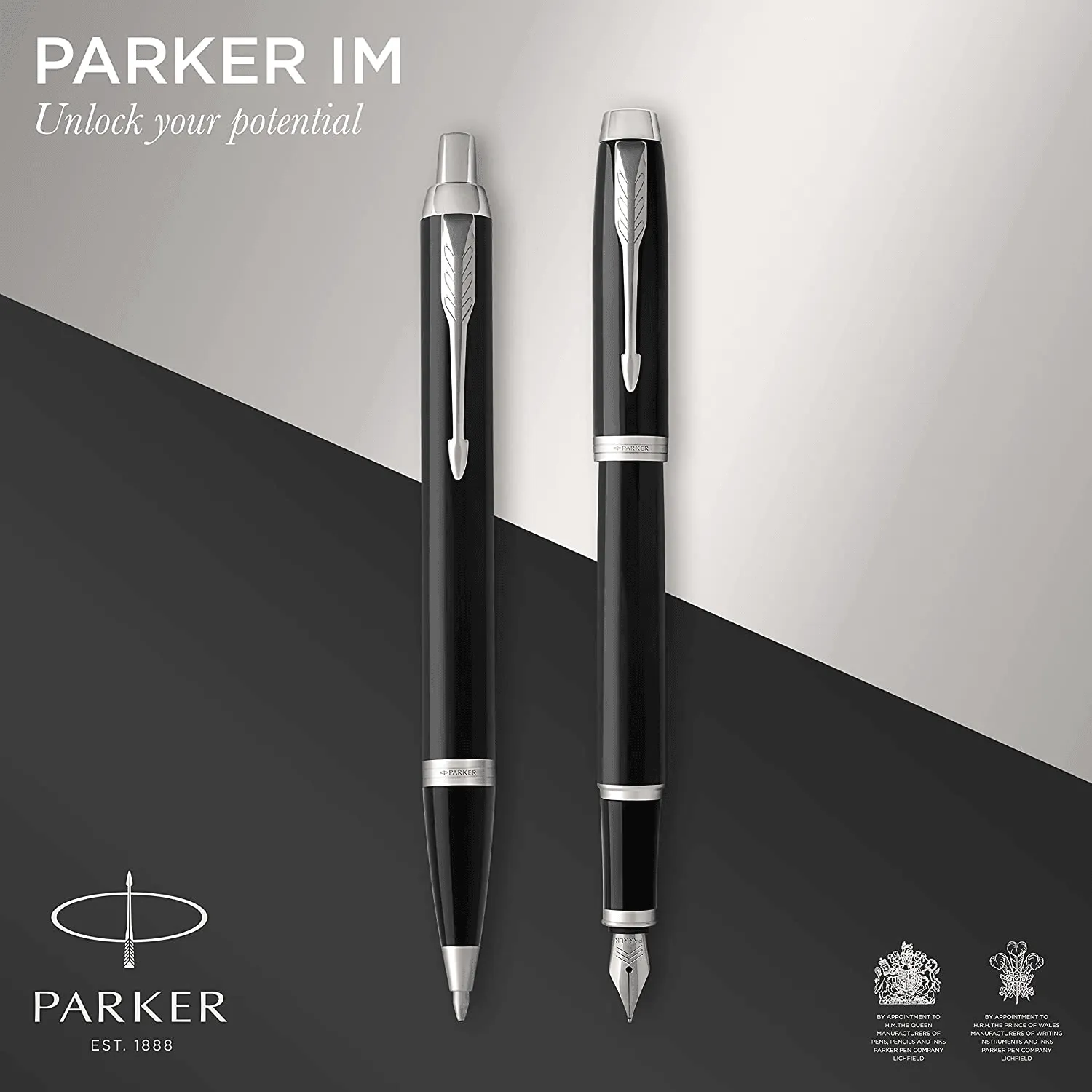 Parker IM Duo Ballpoint Fountain Pen Gift Box Ink Refill Cartridge Set Gloss Black Chrome Trim