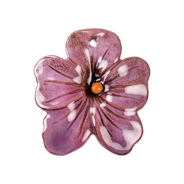 Pendant, Large Pansy Flower 36x33mm, Enameled Brass Raspberry Pink, by Gardanne Beads (1 Piece)