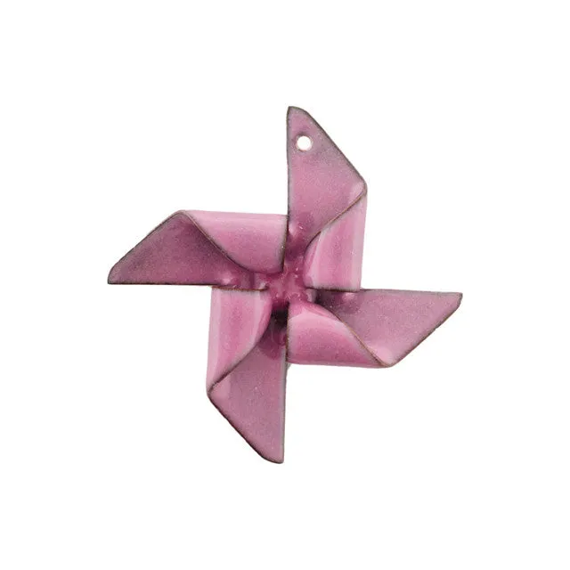 Pendant, Large Pinwheel 38mm, Enameled Brass Red Clover Pink, by Gardanne Beads (1 Piece)