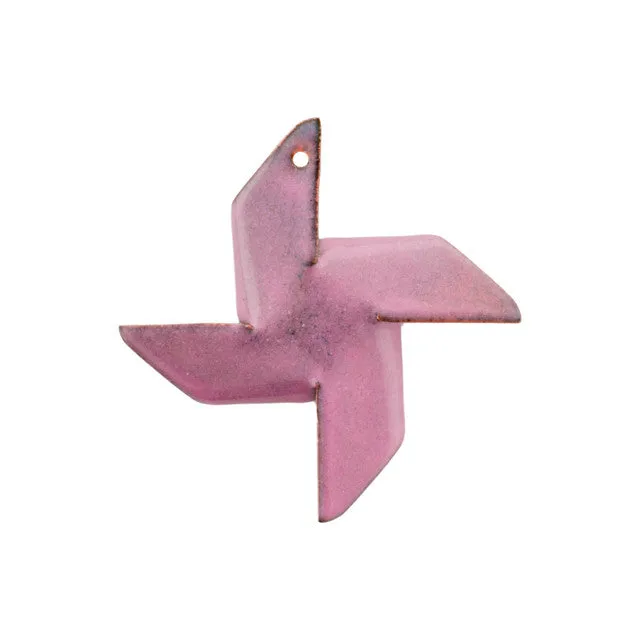 Pendant, Large Pinwheel 38mm, Enameled Brass Red Clover Pink, by Gardanne Beads (1 Piece)