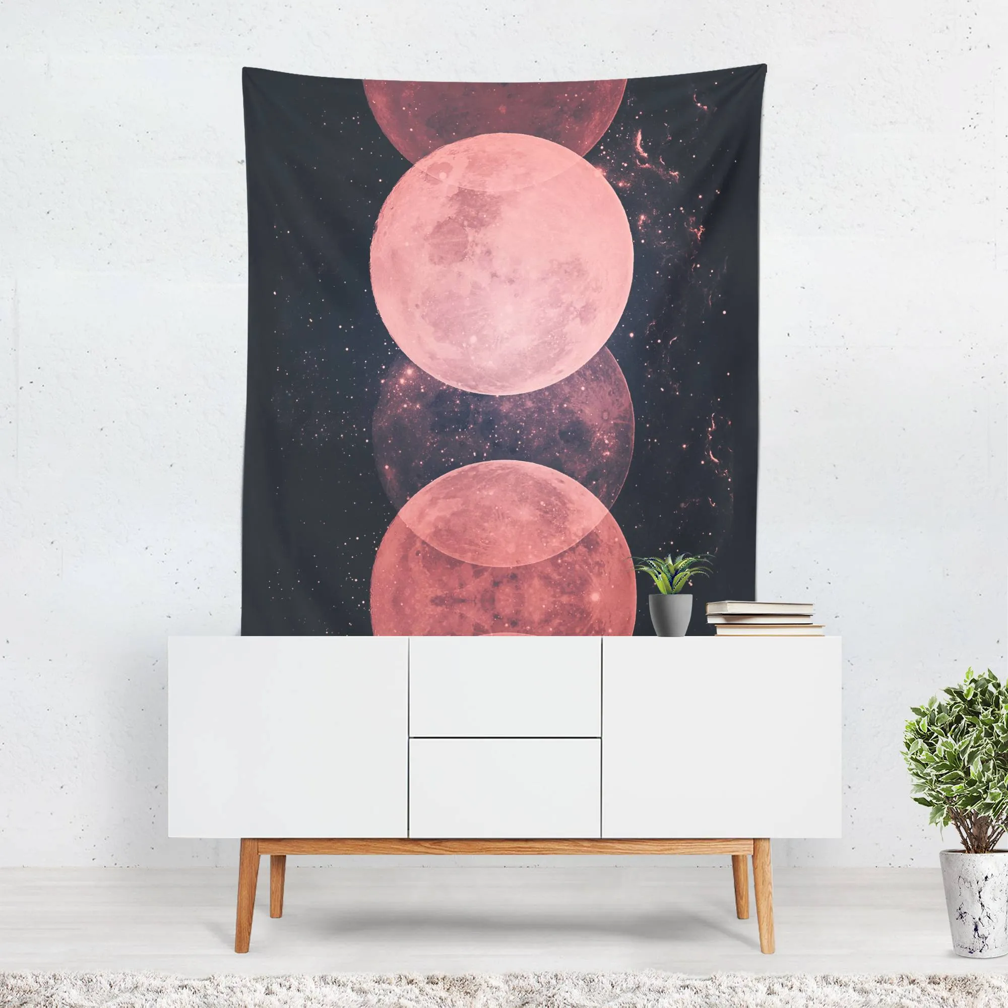 Pink Moon Phases Tapestry