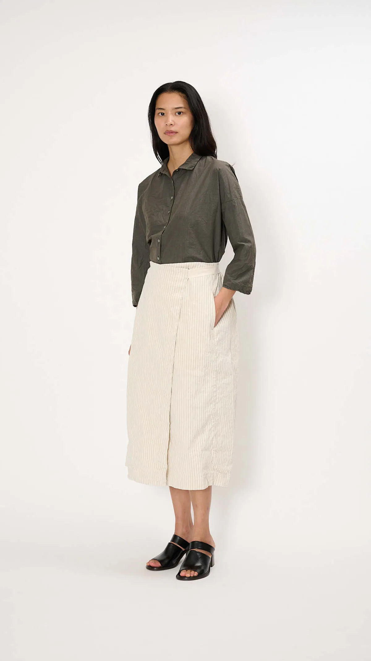 Pinstriped Wrapped Skirt - Natural