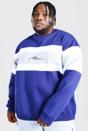 Plus Size Man Script Colour Block Sweater