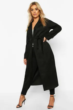 Plus Soft Faux Suede Trench Coat