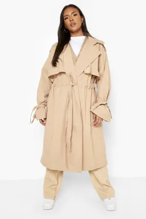 Plus Tie Sleeve Ruched Trench Coat