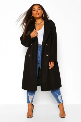 Plus Wool Look Belted Trench Coat