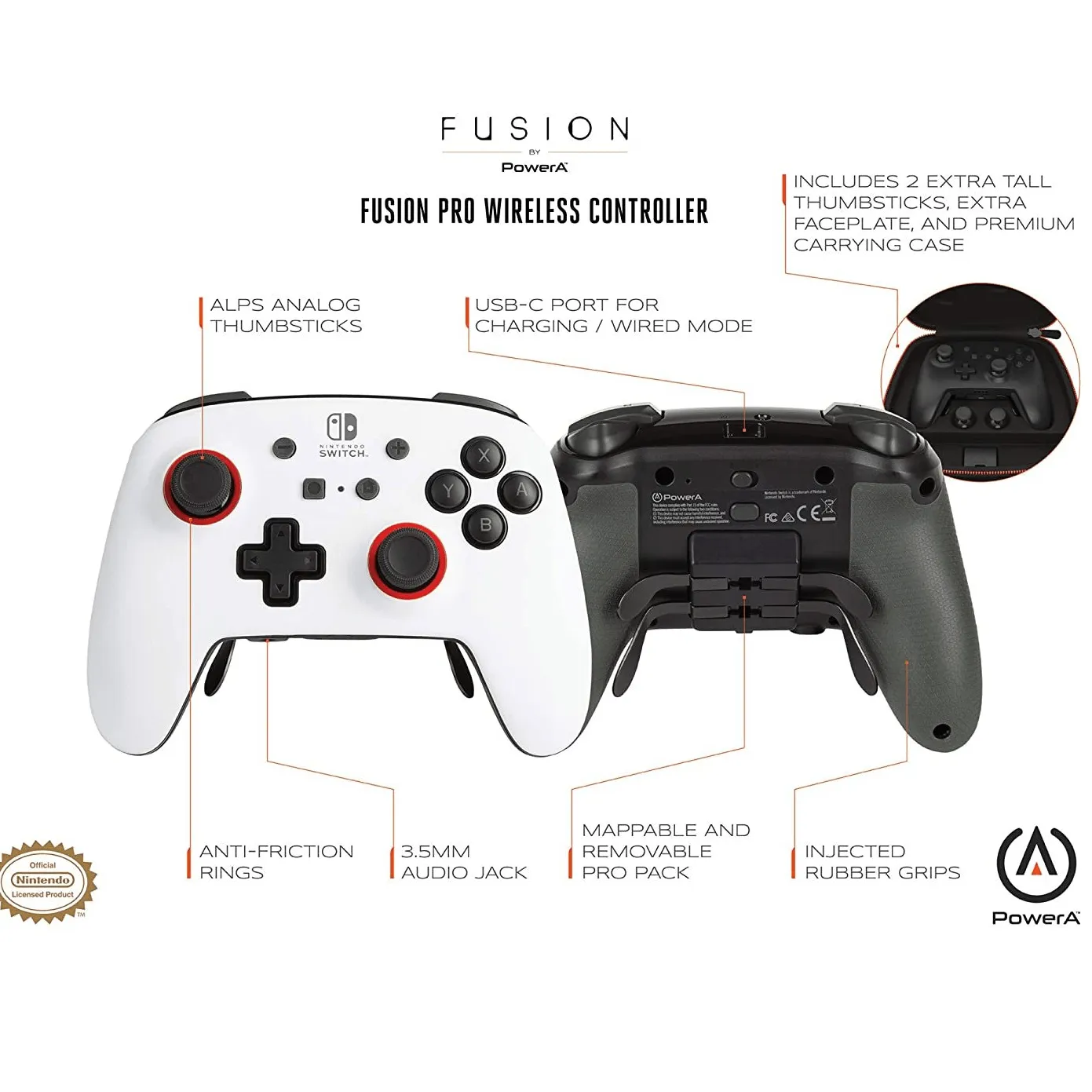 PowerA Fusion Pro Wireless Controller for Nintendo Switch Black & White Faceplates