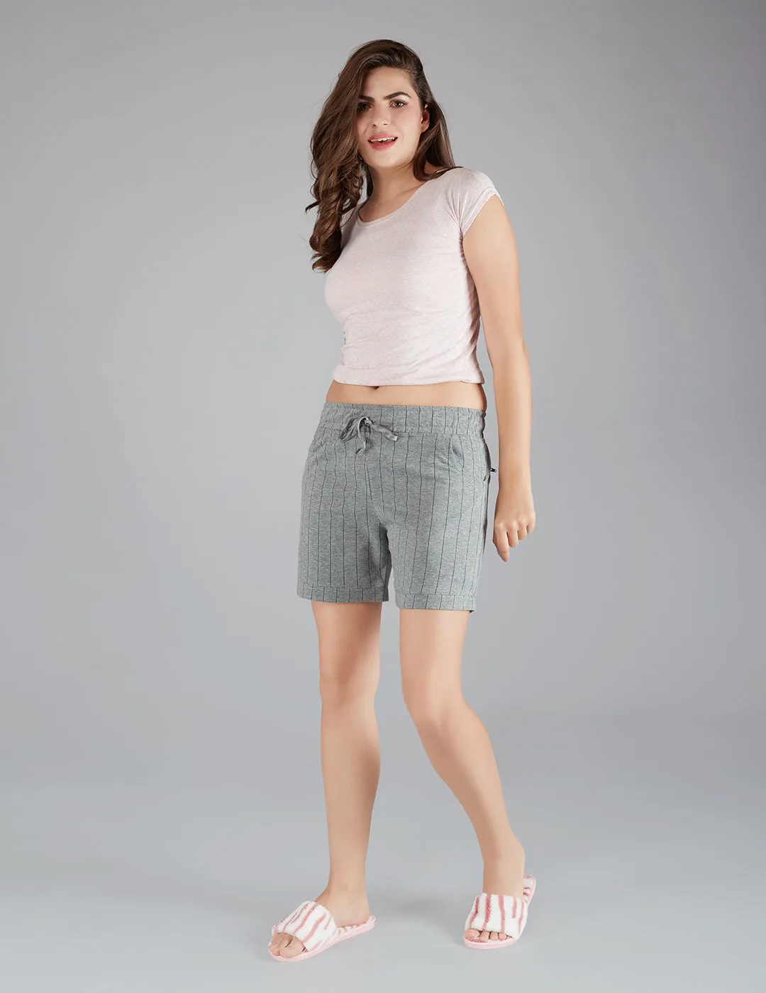 Printed Shorts For Women - Cotton Lounge Shorts - Grey