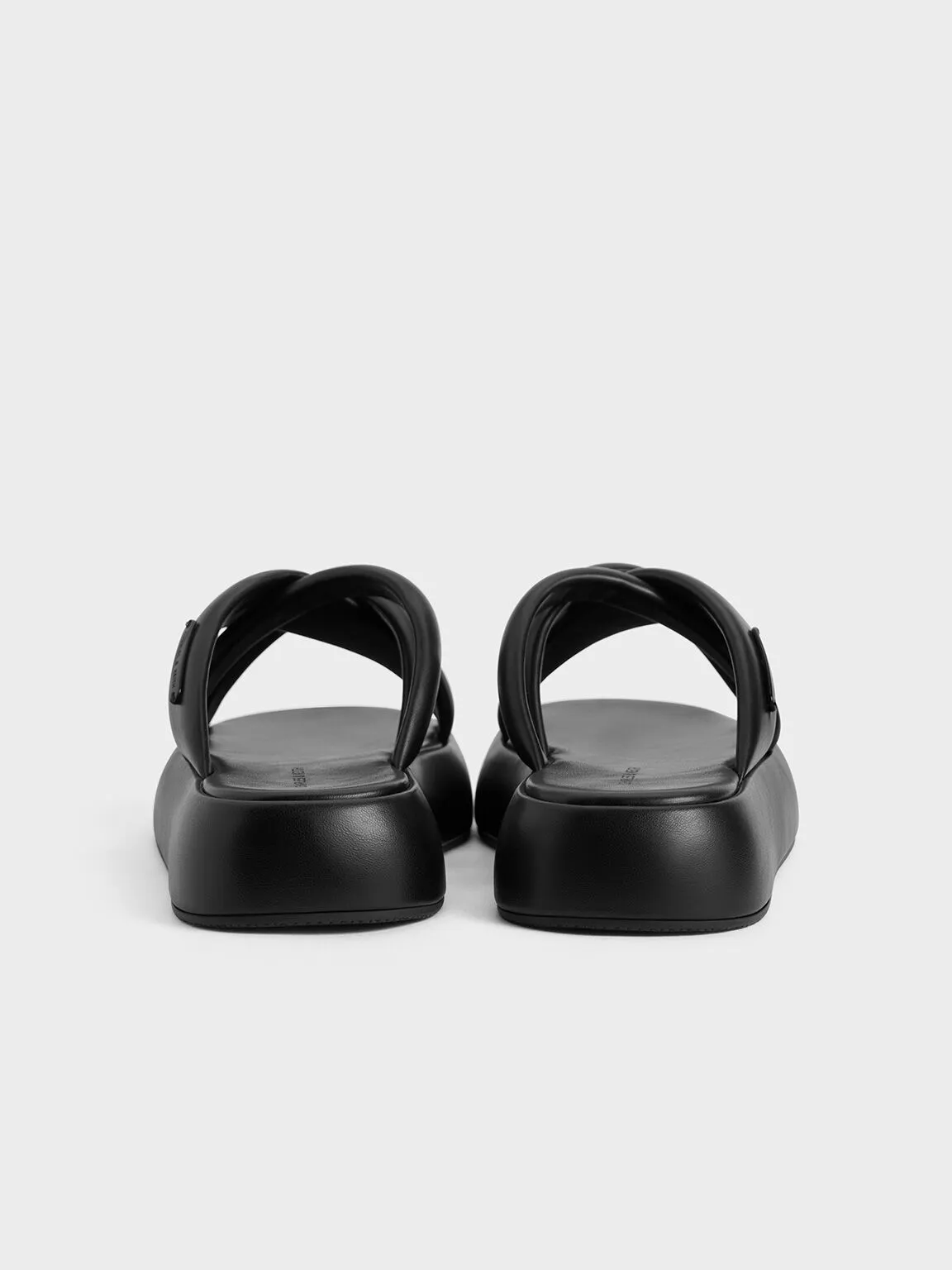 Puffy Crossover-Strap Slide Sandals - Black