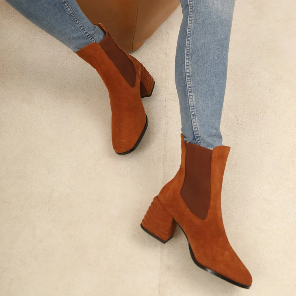 Rachel Cognac Leather High Ankle Boots