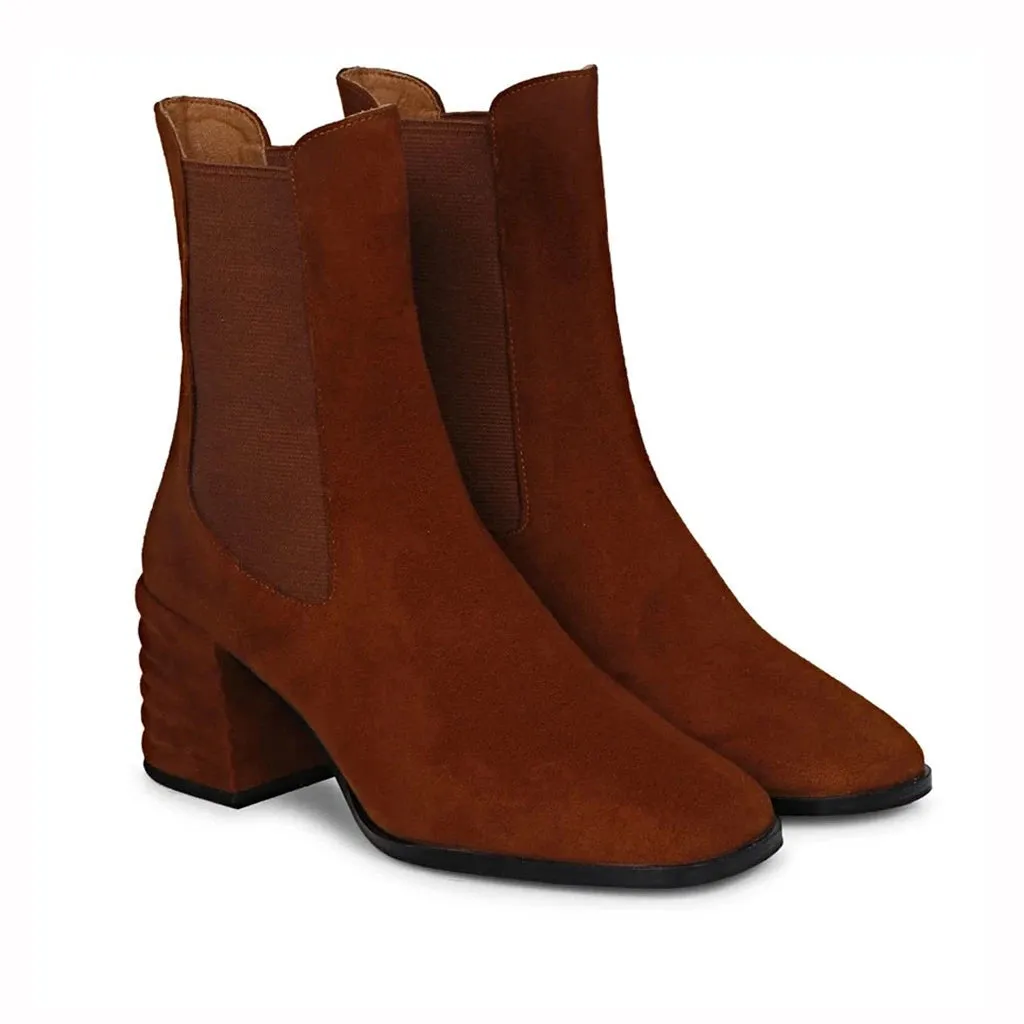 Rachel Cognac Leather High Ankle Boots