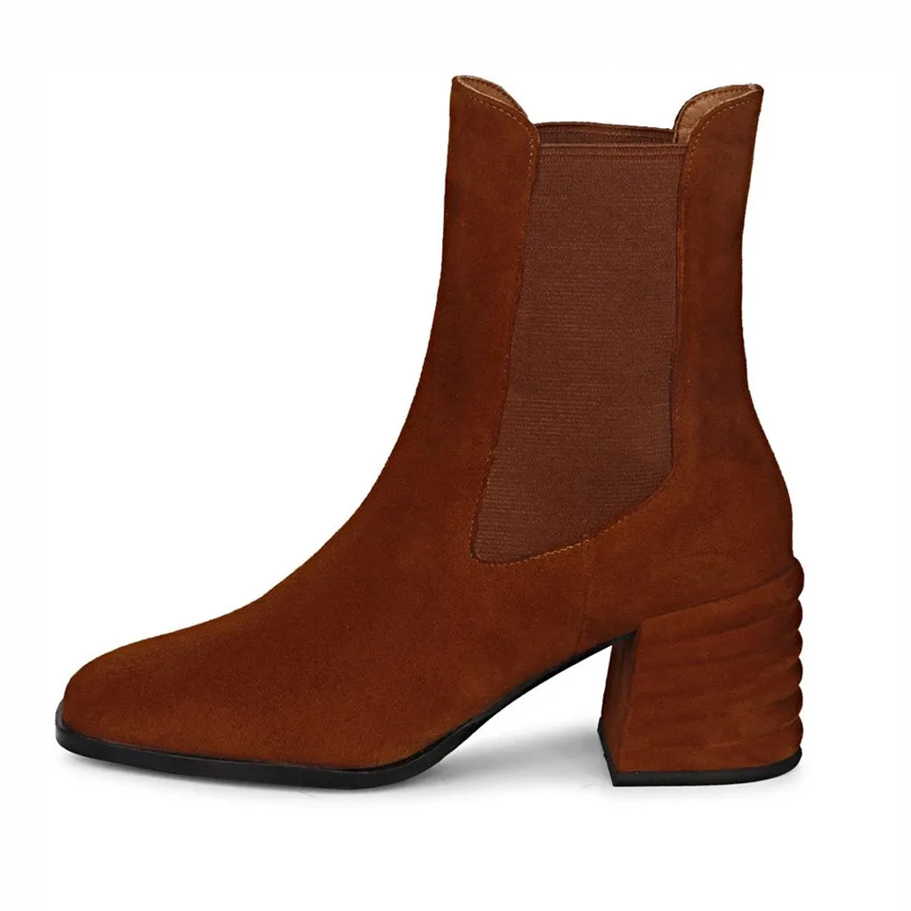 Rachel Cognac Leather High Ankle Boots