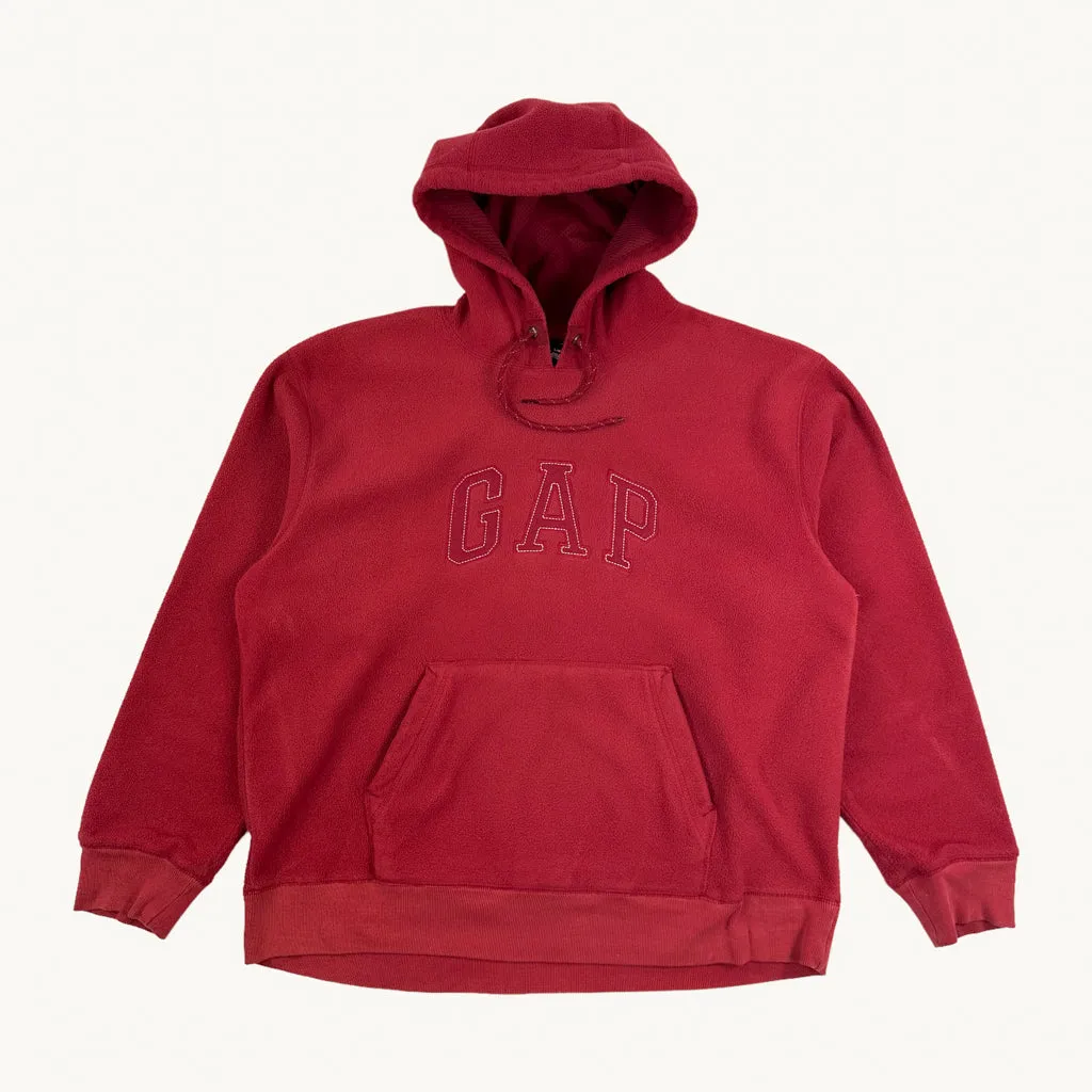 Red 90s GAP Spellout Fleece Hoodie Sweatshirt (XL)