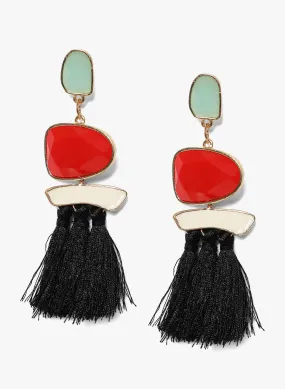 Red Blue Combo Tasseled Earrings