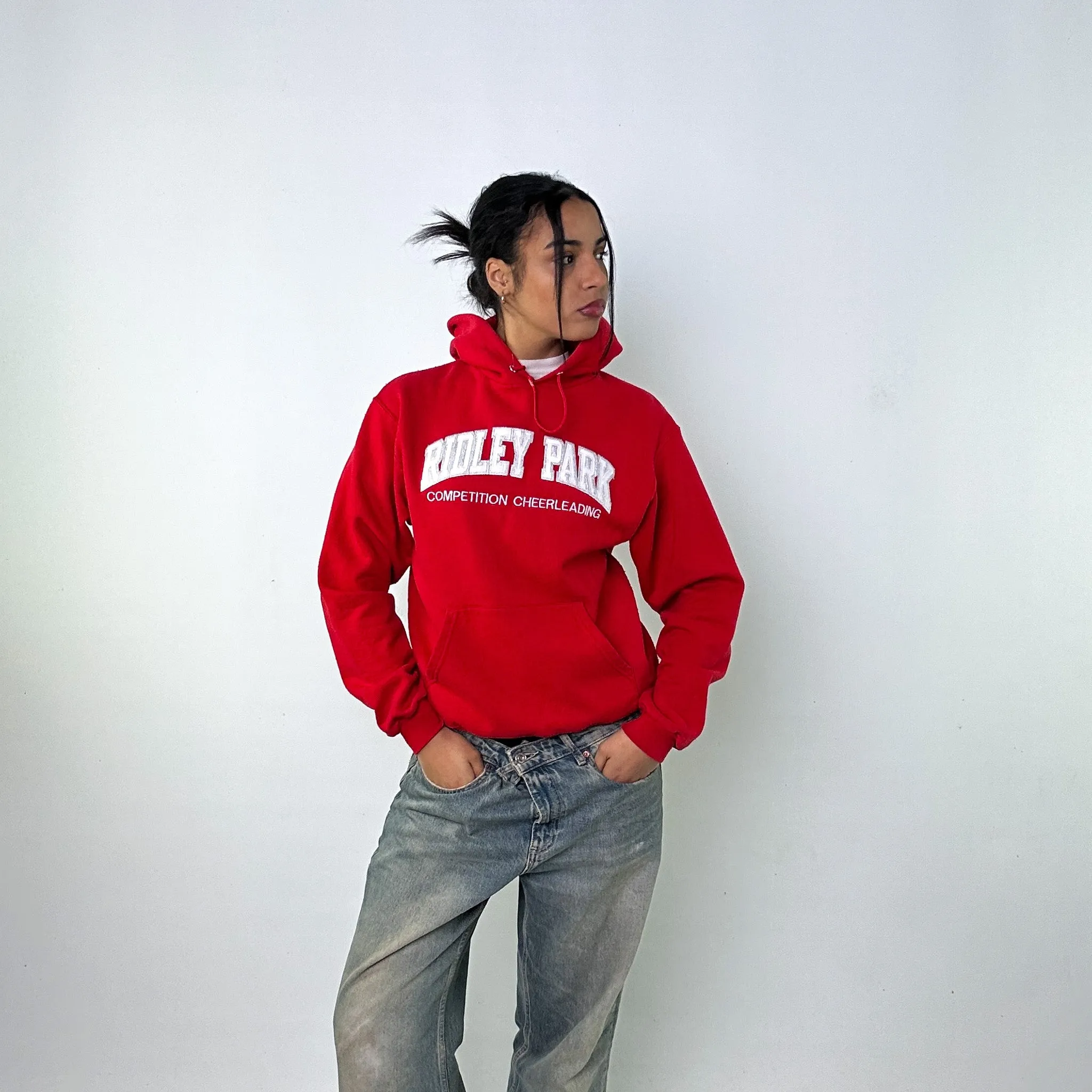 Red y2ks Champion Spellout Hoodie Sweatshirt (S)