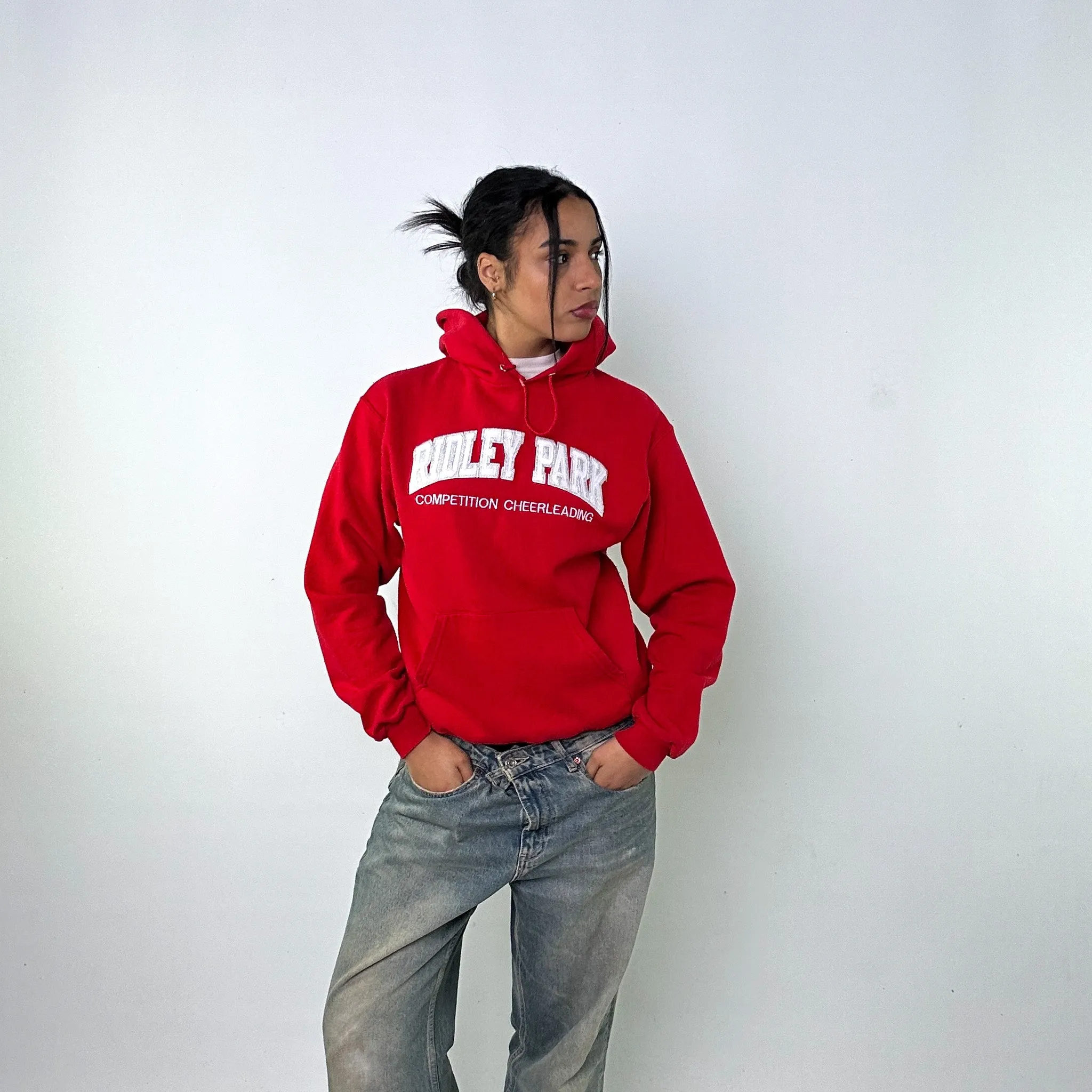 Red y2ks Champion Spellout Hoodie Sweatshirt (S)