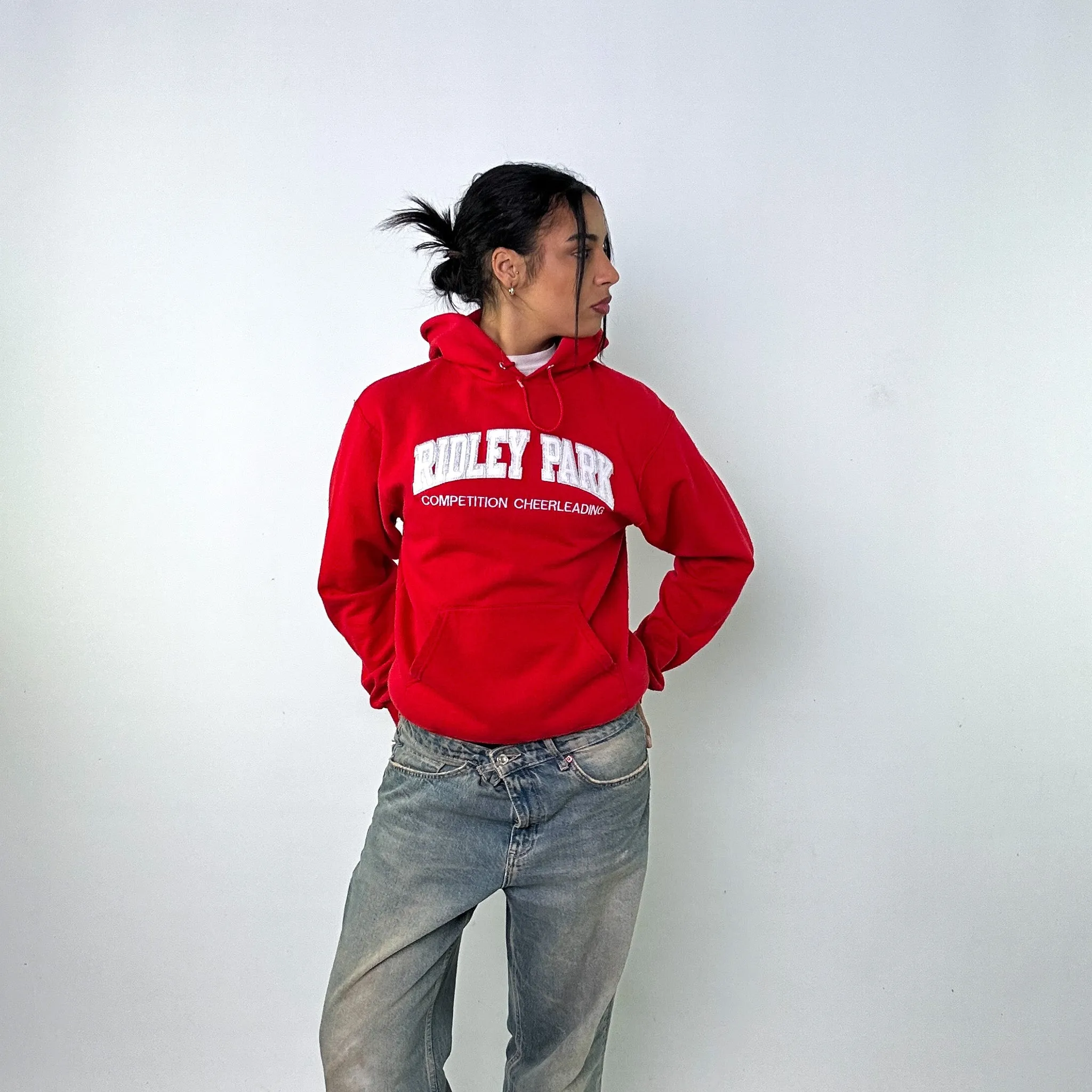 Red y2ks Champion Spellout Hoodie Sweatshirt (S)