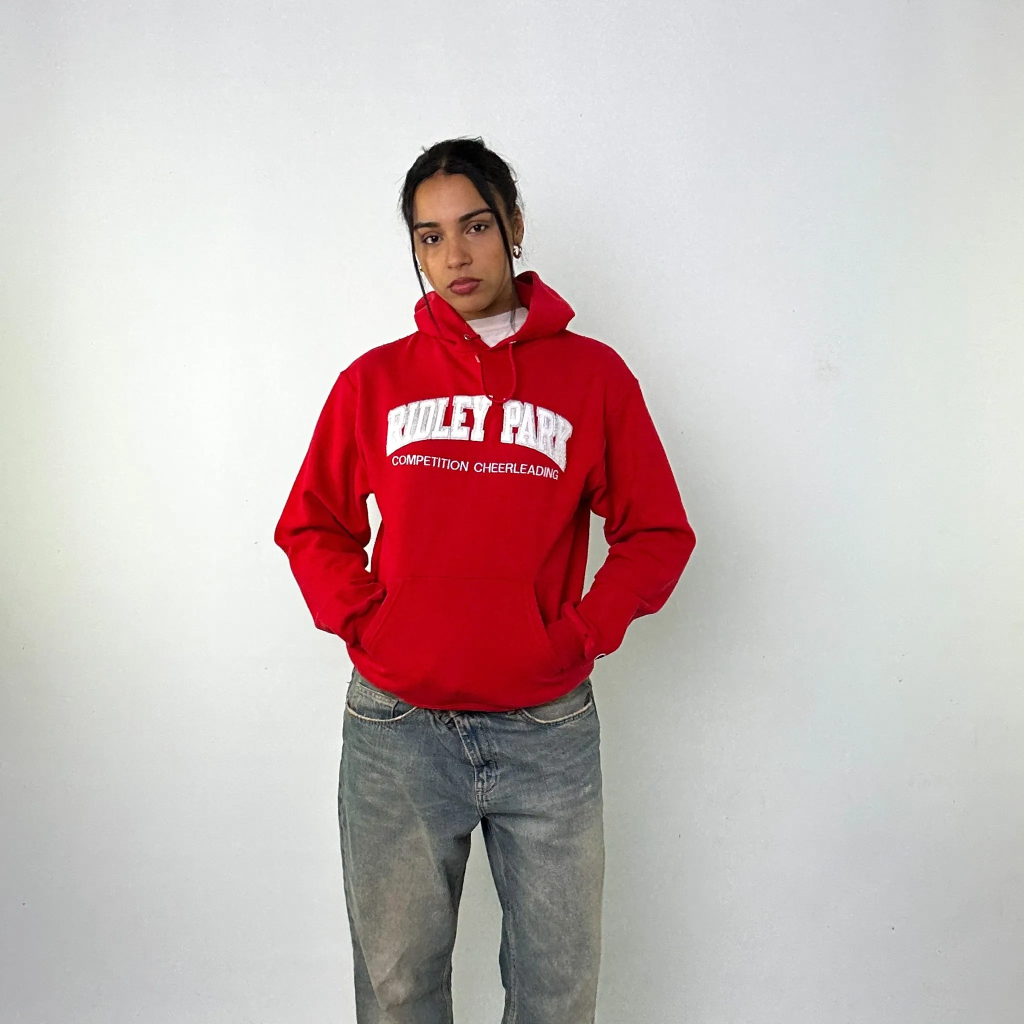 Red y2ks Champion Spellout Hoodie Sweatshirt (S)