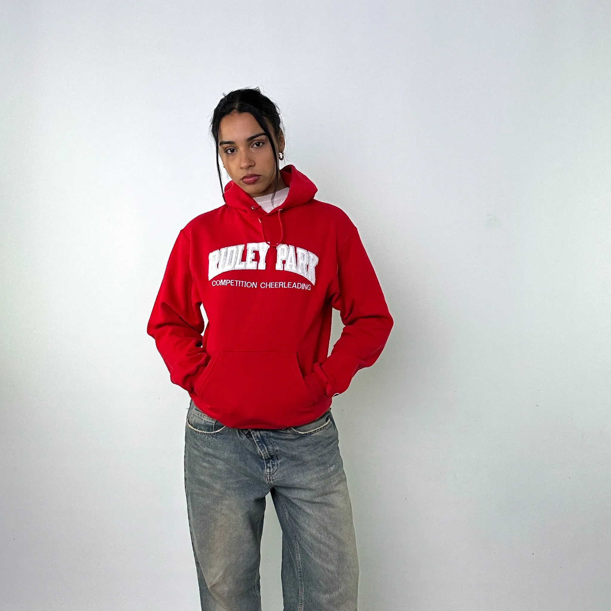 Red y2ks Champion Spellout Hoodie Sweatshirt (S)