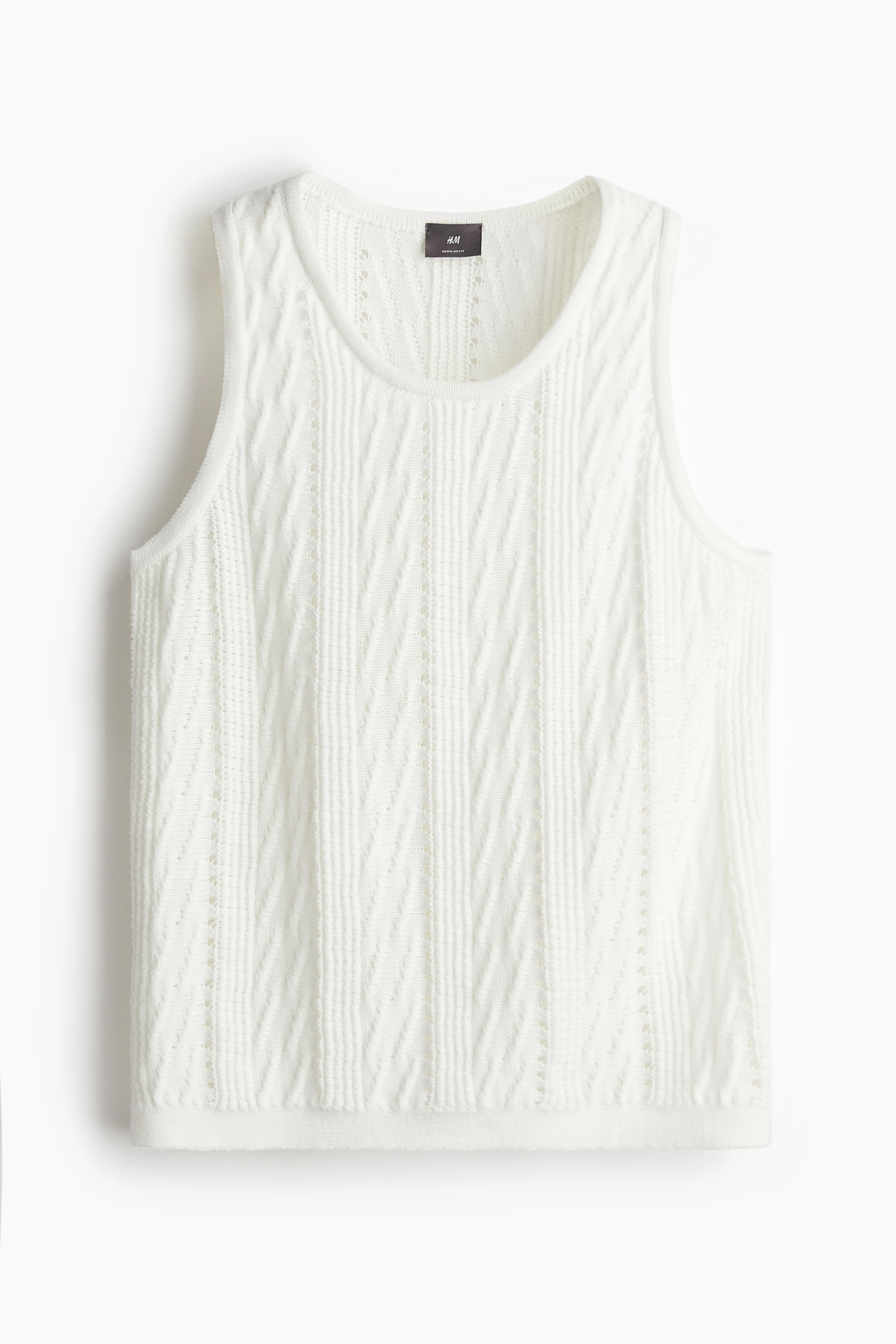 Regular Fit Pattern-knit top vest - Round neck - Sleeveless - White - Men | H&M GB