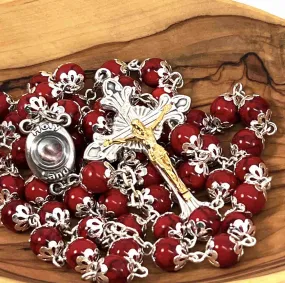 Rosary, Red Stone Beads, 22.4, Metal Chain, Bethlehem Handmade