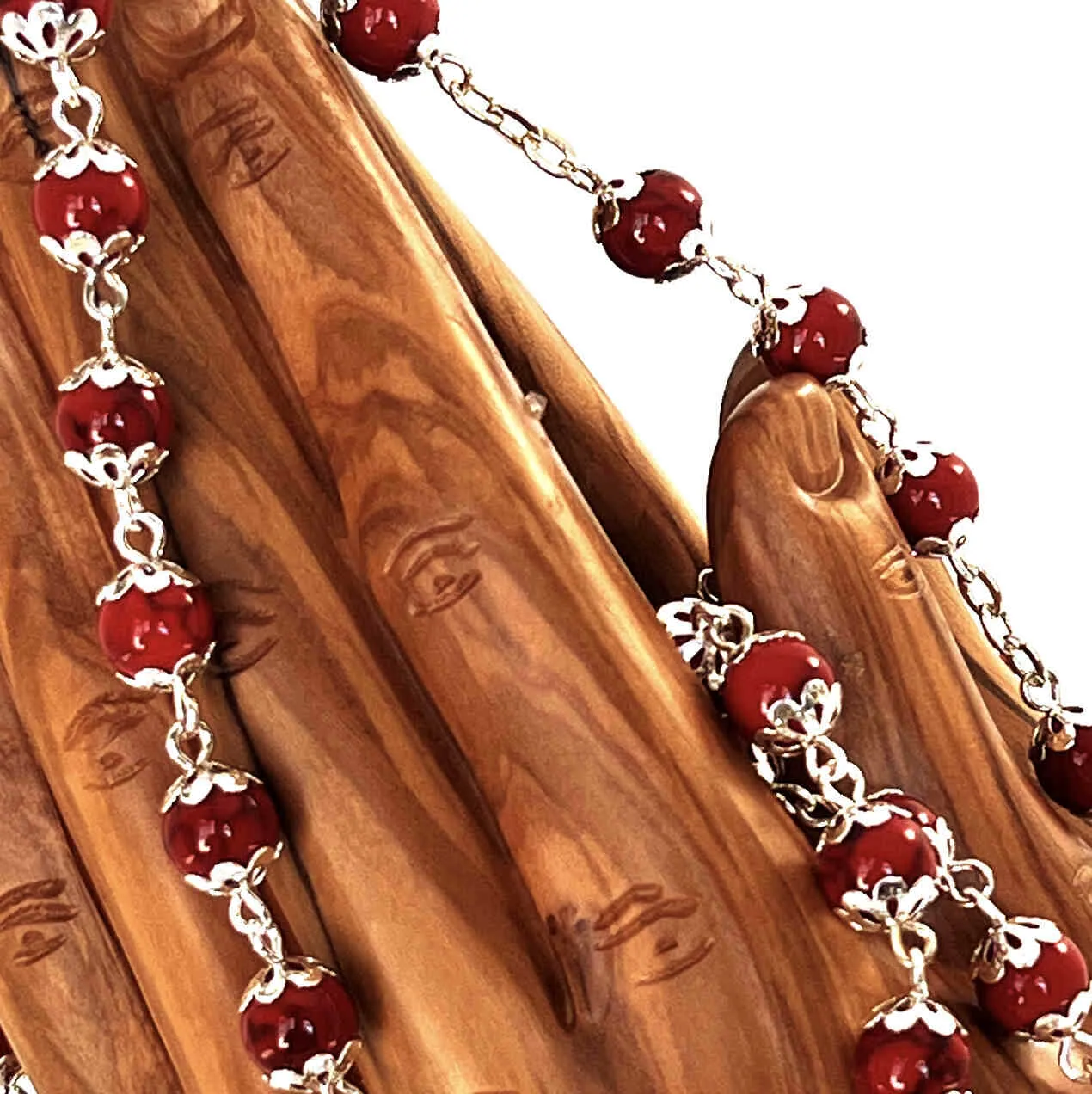 Rosary, Red Stone Beads, 22.4, Metal Chain, Bethlehem Handmade