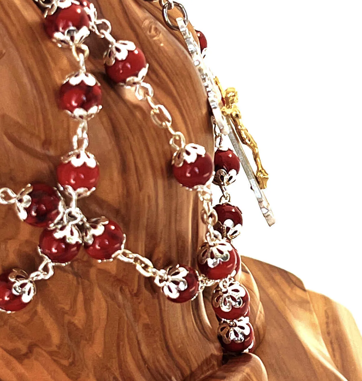 Rosary, Red Stone Beads, 22.4, Metal Chain, Bethlehem Handmade