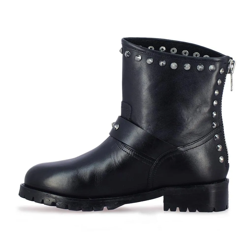 Saint Adelina Metal Studded Black Leather Ankle Boots