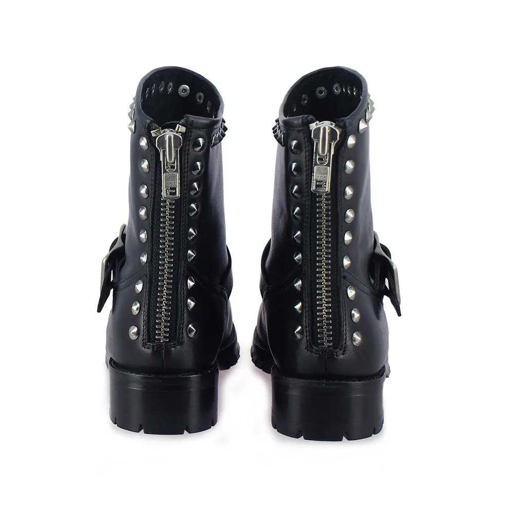 Saint Adelina Metal Studded Black Leather Ankle Boots