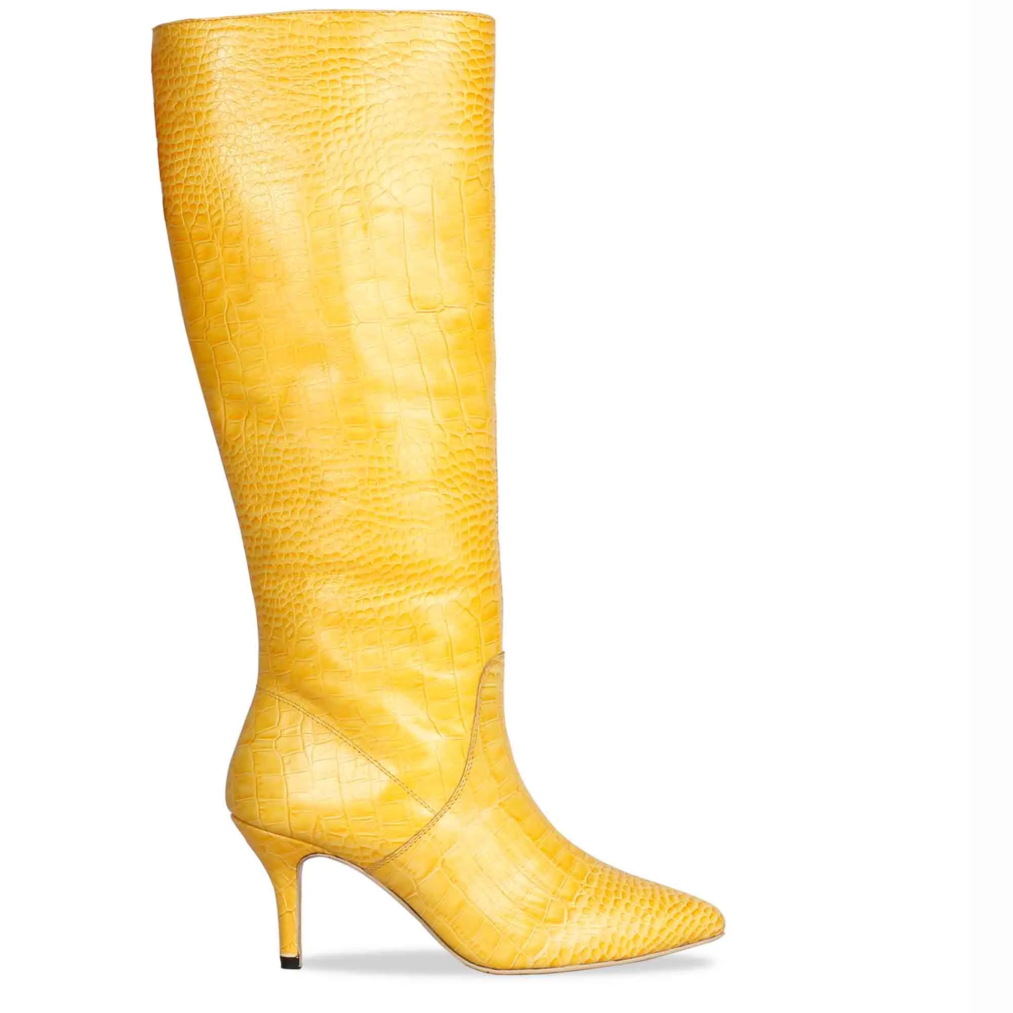 Saint Adella Croco Embossed Yellow Leather Long Boots