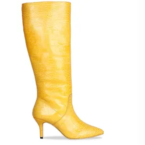 Saint Adella Croco Embossed Yellow Leather Long Boots