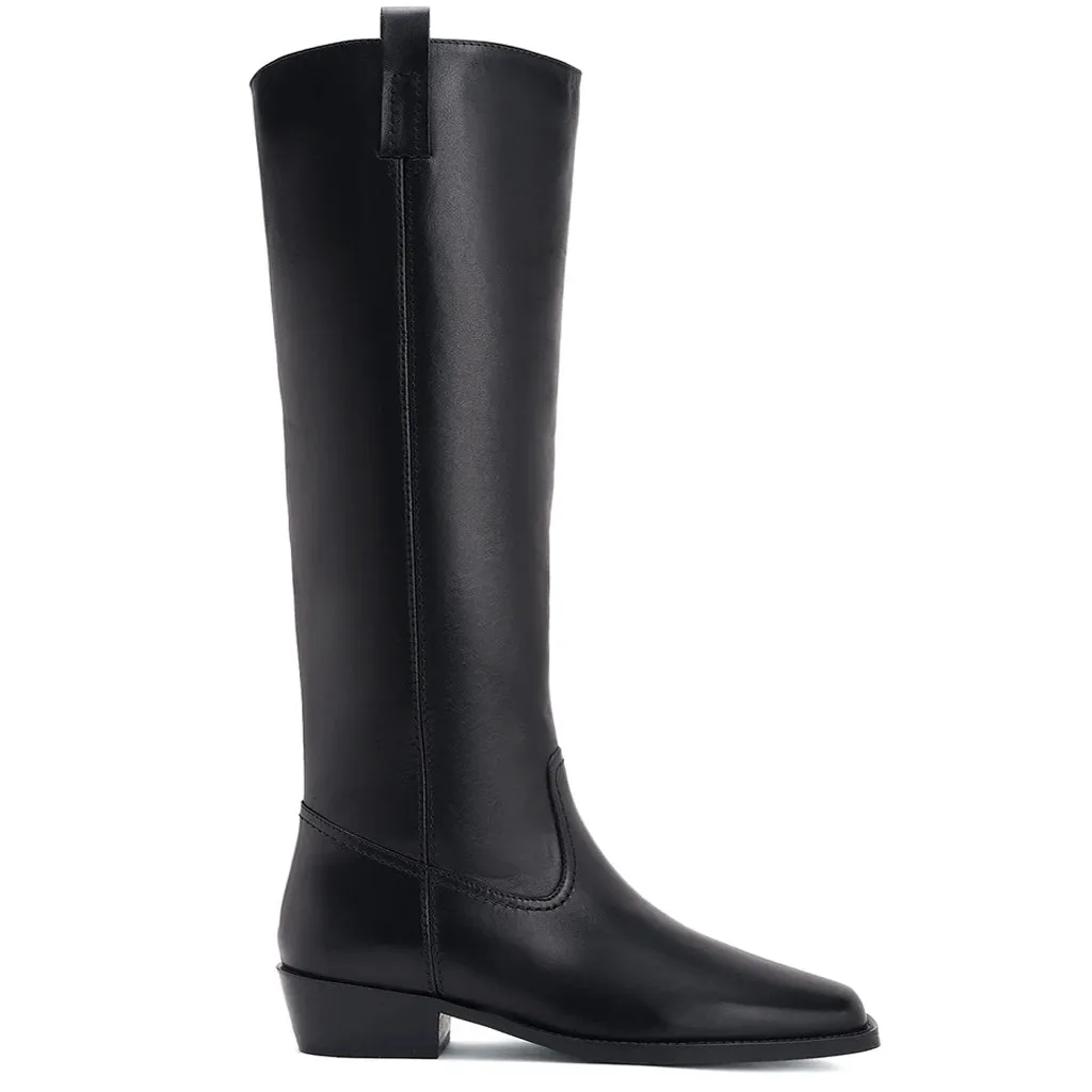 Saint Alessia Black Leather Block Heel Knee High Boots