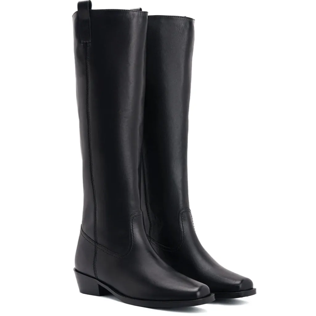 Saint Alessia Black Leather Block Heel Knee High Boots