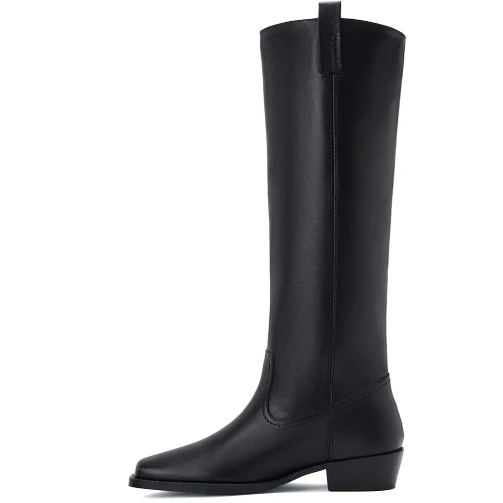 Saint Alessia Black Leather Block Heel Knee High Boots