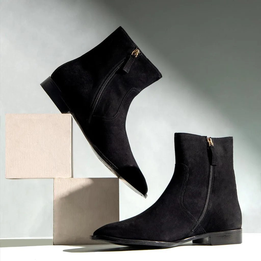 Saint Amorino Black Nubuck Leather Ankle Boots