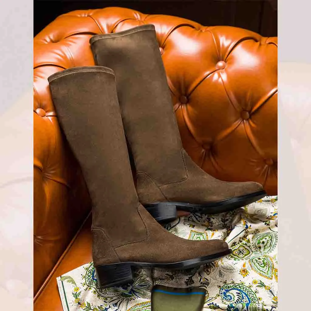 Saint Amy Brown Stretch suede Leather Knee High Boots