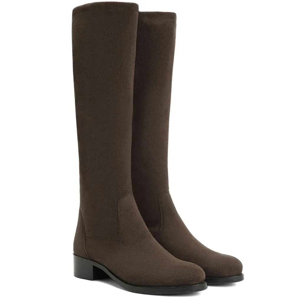 Saint Amy Brown Stretch suede Leather Knee High Boots