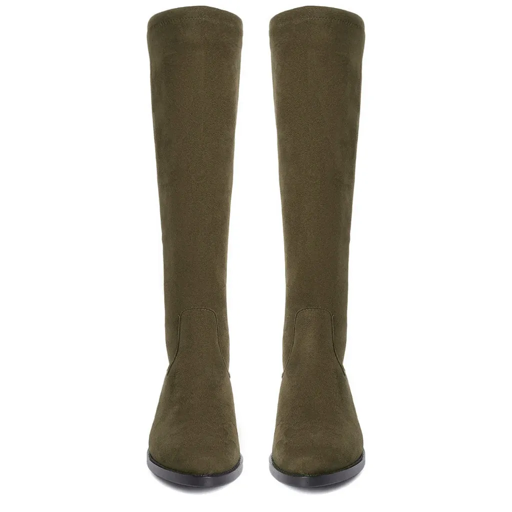 Saint Amy Olive Stretch suede Leather Knee High Boots