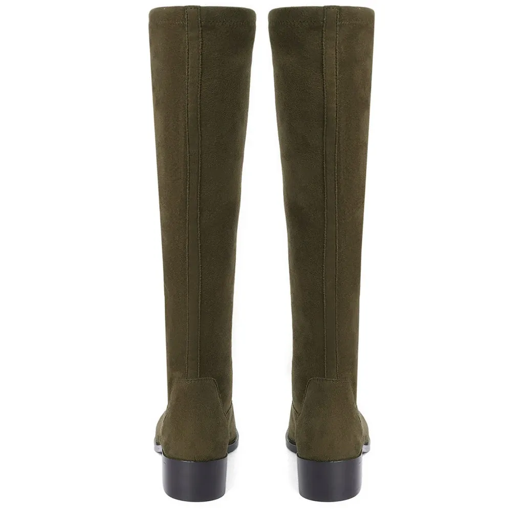 Saint Amy Olive Stretch suede Leather Knee High Boots