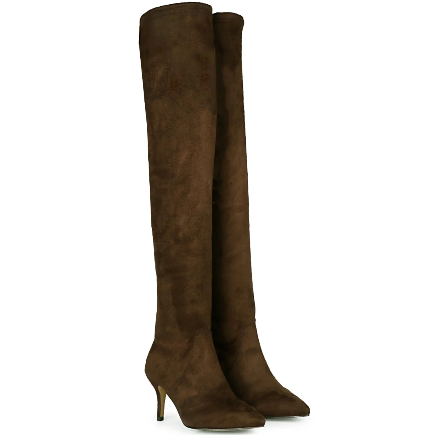 Saint Benoite Brown Stretch Suede Thigh High Boots