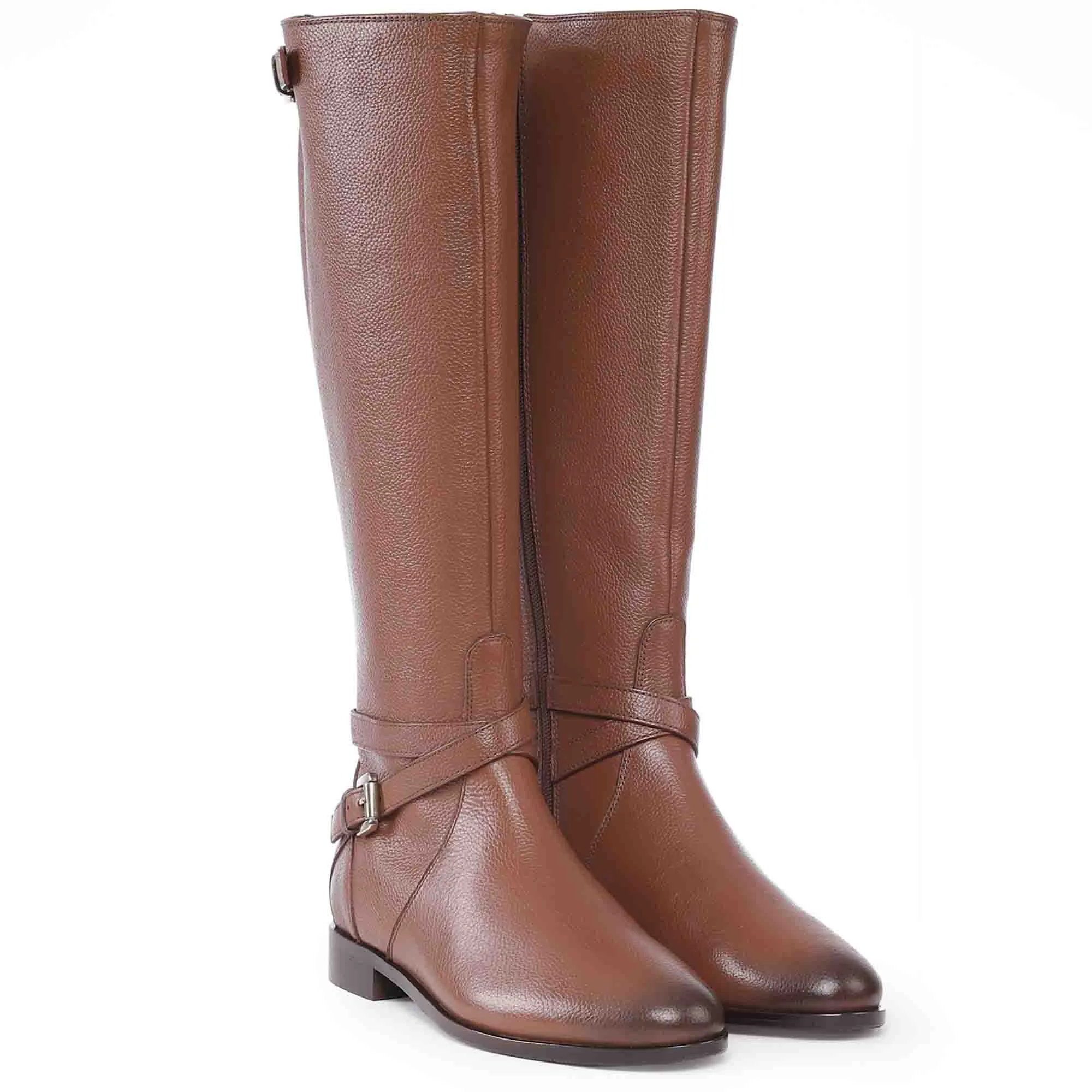 Saint Cara Tan Leather Buckle Detail Long Boots