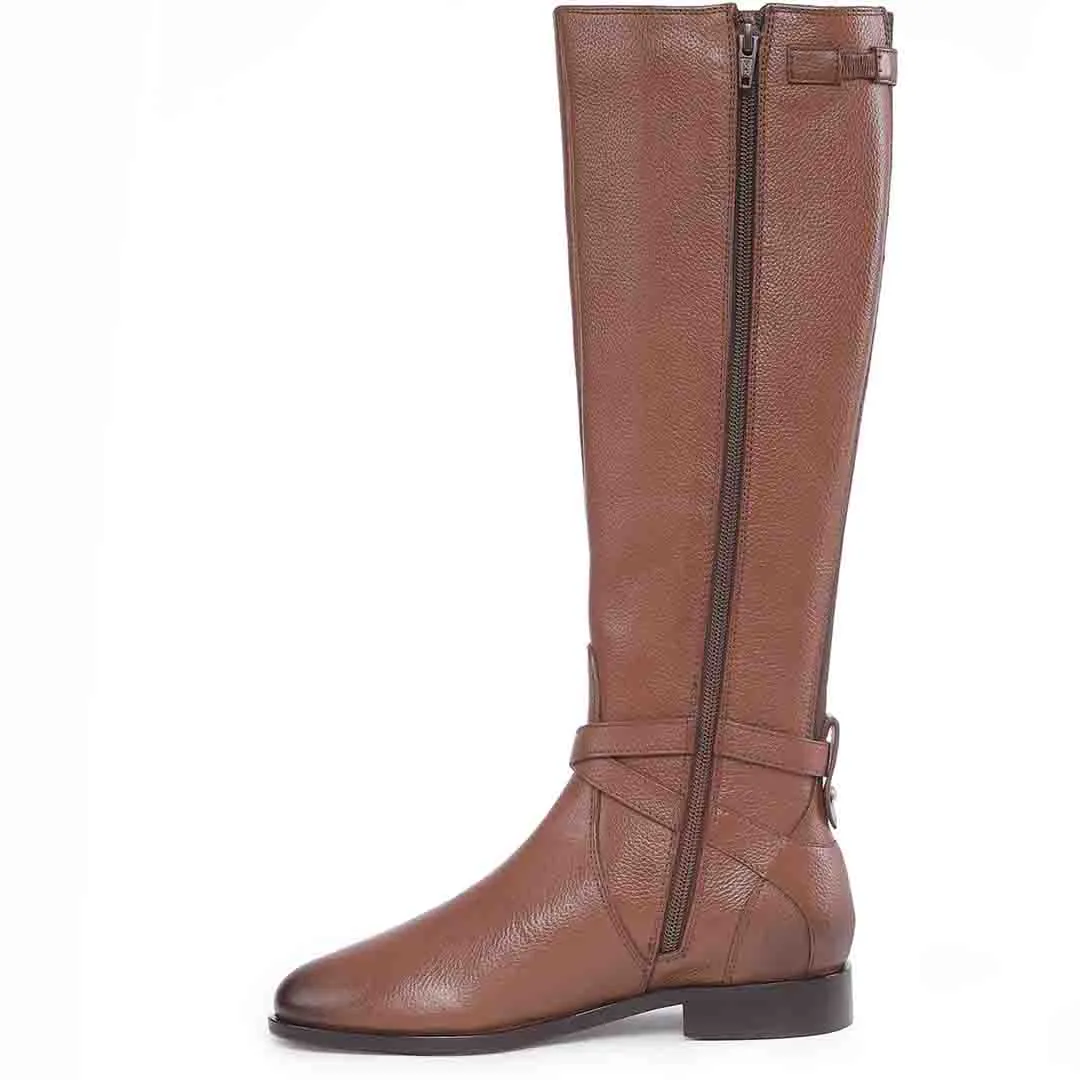 Saint Cara Tan Leather Buckle Detail Long Boots