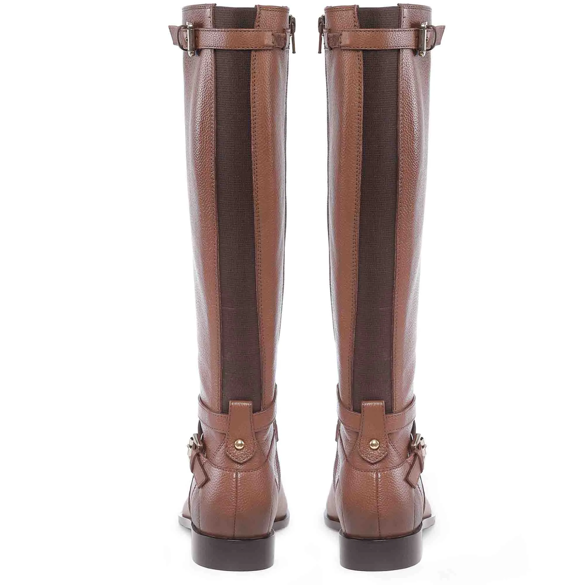 Saint Cara Tan Leather Buckle Detail Long Boots