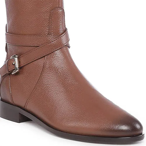 Saint Cara Tan Leather Buckle Detail Long Boots