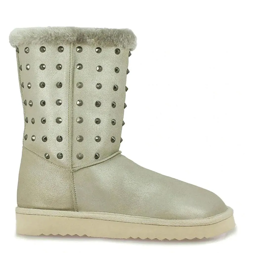 Saint Cassandra Metal Studded Grey Suede Snug Boots